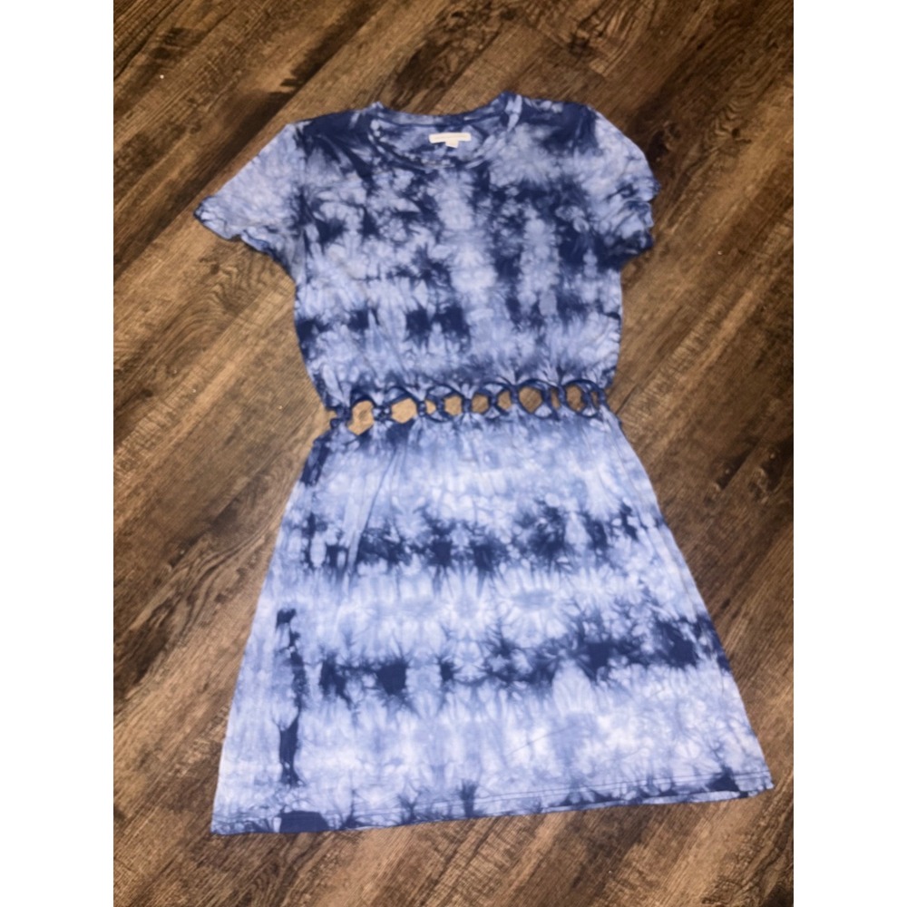 American Eagle Outfitters Blue Tie Dye Cutout Waist Mini T-Shirt Dress Large